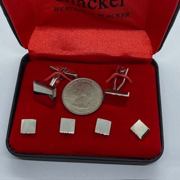 Blacker by Stanley Blacker Silver Tone Square Cufflinks and Buttons Set - Picture 4 of 6
